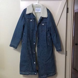 Sherpa lines long denim jean jacket